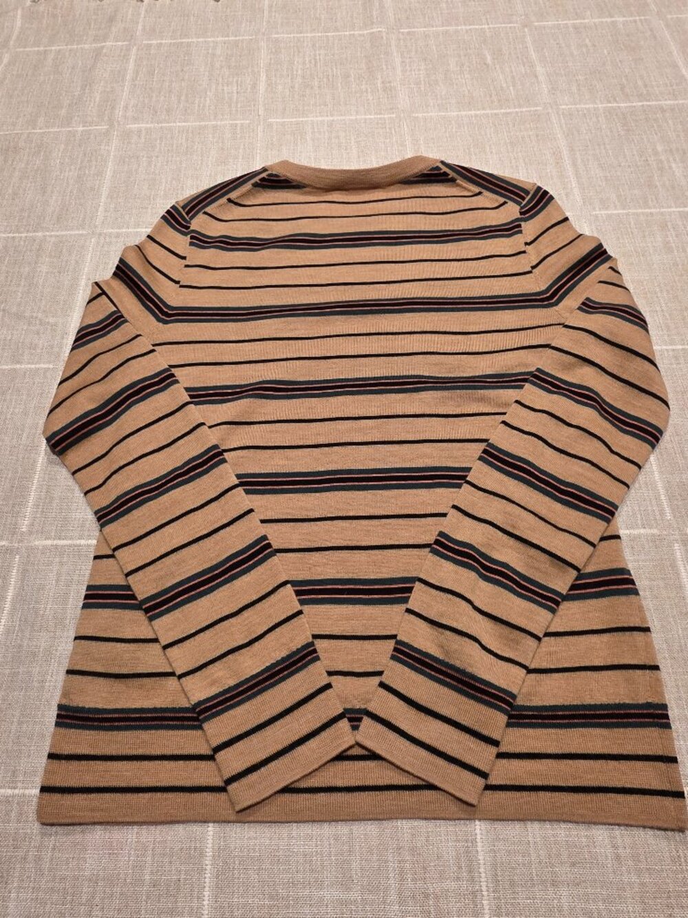 Tory Burch Madeline 100% Merino Wool Striped Sweater Gold Button Accent S - Picture 8 of 10